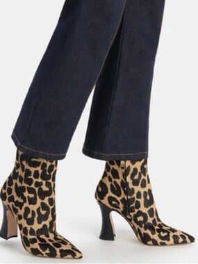 Coach Leopard Print Pointed Toe Ankle Boots - Black & Tan